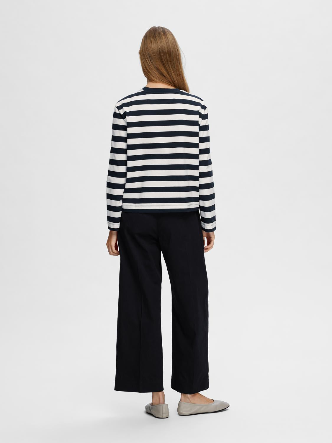 SELECTED FEMME - ESSENTIAL LS STRIPED BOXY T-Shirt - Dark Sapphire